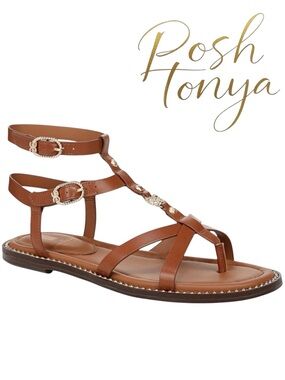 Sam Edelman Talya Leather Gladiator Sandals Honey Tan Size 5.5 Coastal Resort